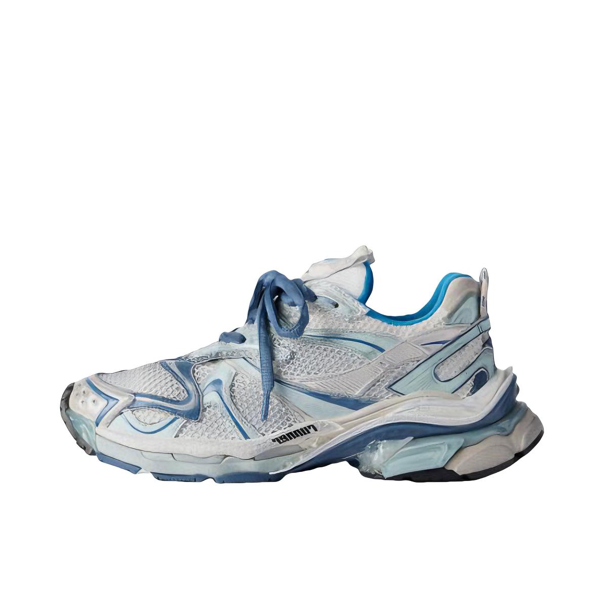 推荐商品：Balenciaga  RUNNER 2.0  皮革 圆头 防滑耐磨 简约时尚  老爹鞋 白色/蓝色