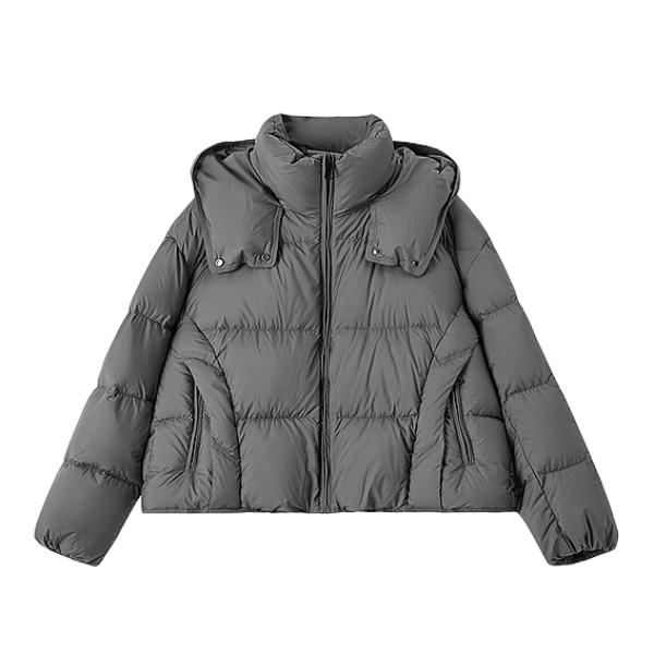 推荐商品：H'S 廓形拉链长袖羽绒服 女装 112410109035 浓郁灰
