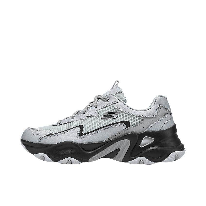 推荐商品：成毅同款  Skechers/斯凯奇  糯米熊D'Lites 5.0  老爹鞋  复古厚底百搭交叉绑带 男款/银色/黑色