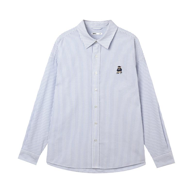推荐商品：SPAO 长袖翻领条纹衬衫 男女同款 SPYWE49C52 条纹