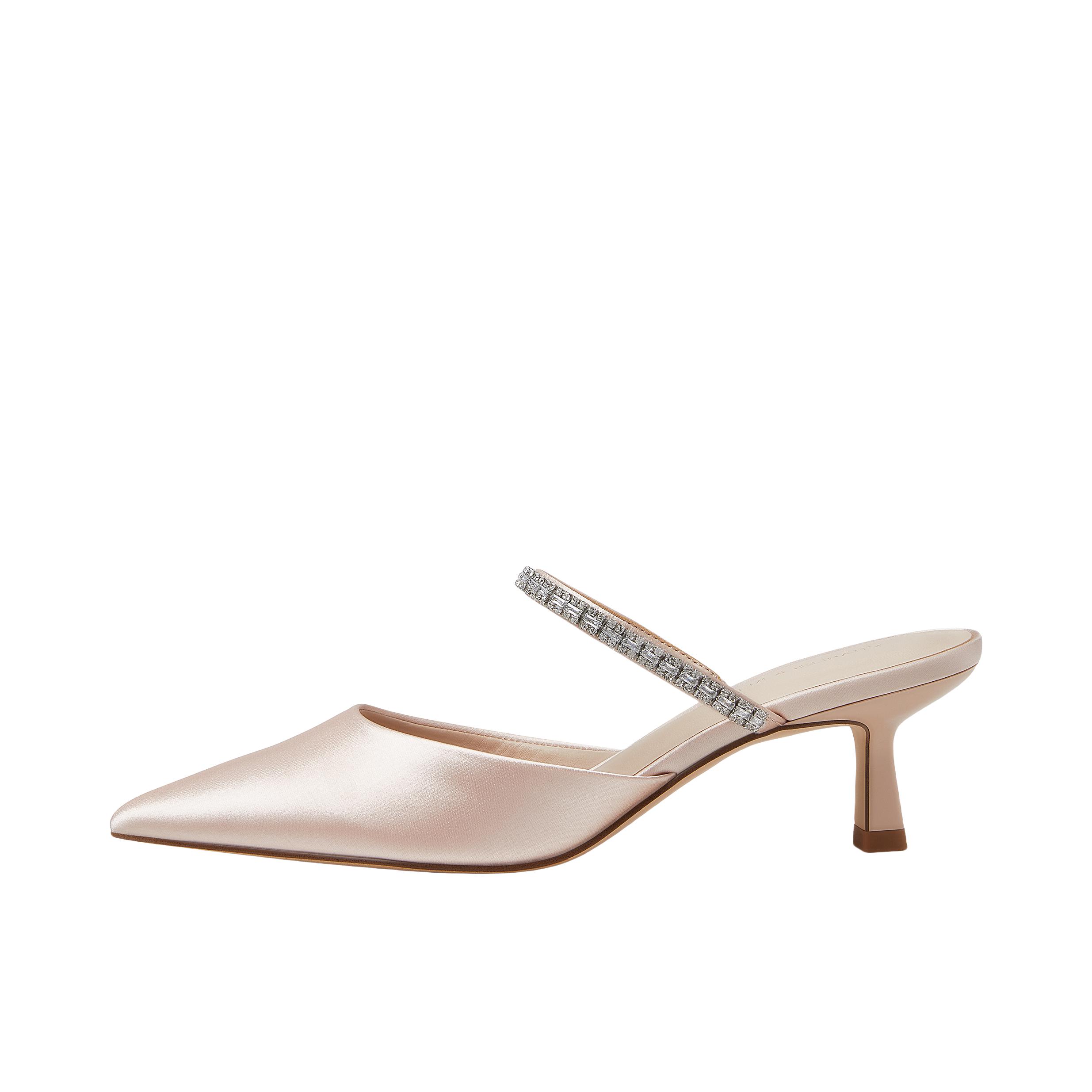 推荐商品：CHARLES&KEITH 高跟鞋 穆勒一字带尖头细跟亮钻外穿复合底 CK1-60920353 浅粉色