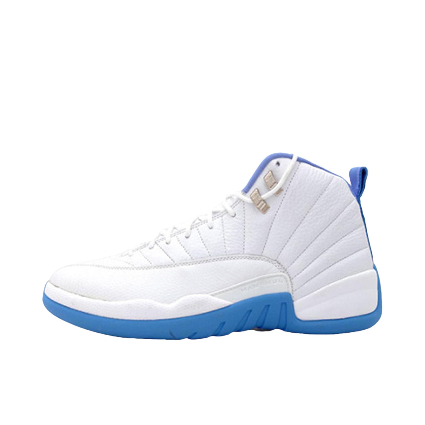 推荐商品：Air Jordan 12 篮球鞋 全掌zoom air潮流复古舒适百搭缓震支撑 白色/大学蓝/金属银