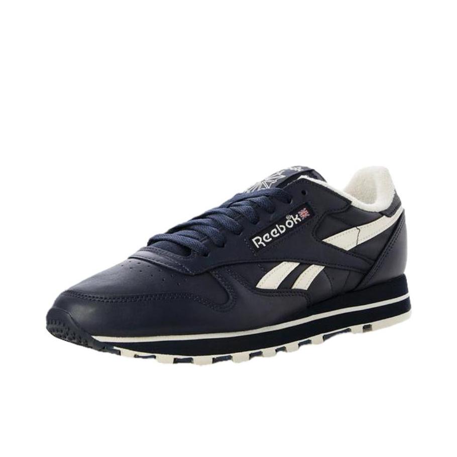 推荐商品：Reebok/锐步 Classic Leather 跑鞋 休闲复古减震回弹防滑耐磨低帮合成革织物轻便 深蓝色/白色 
