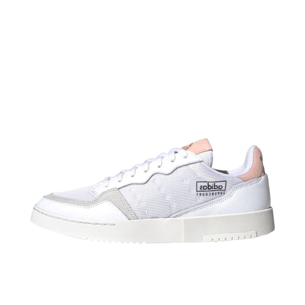 推荐商品：adidas originals Super court 板鞋 防滑耐磨轻便透气减震时尚经典复古 白/灰/粉尾
