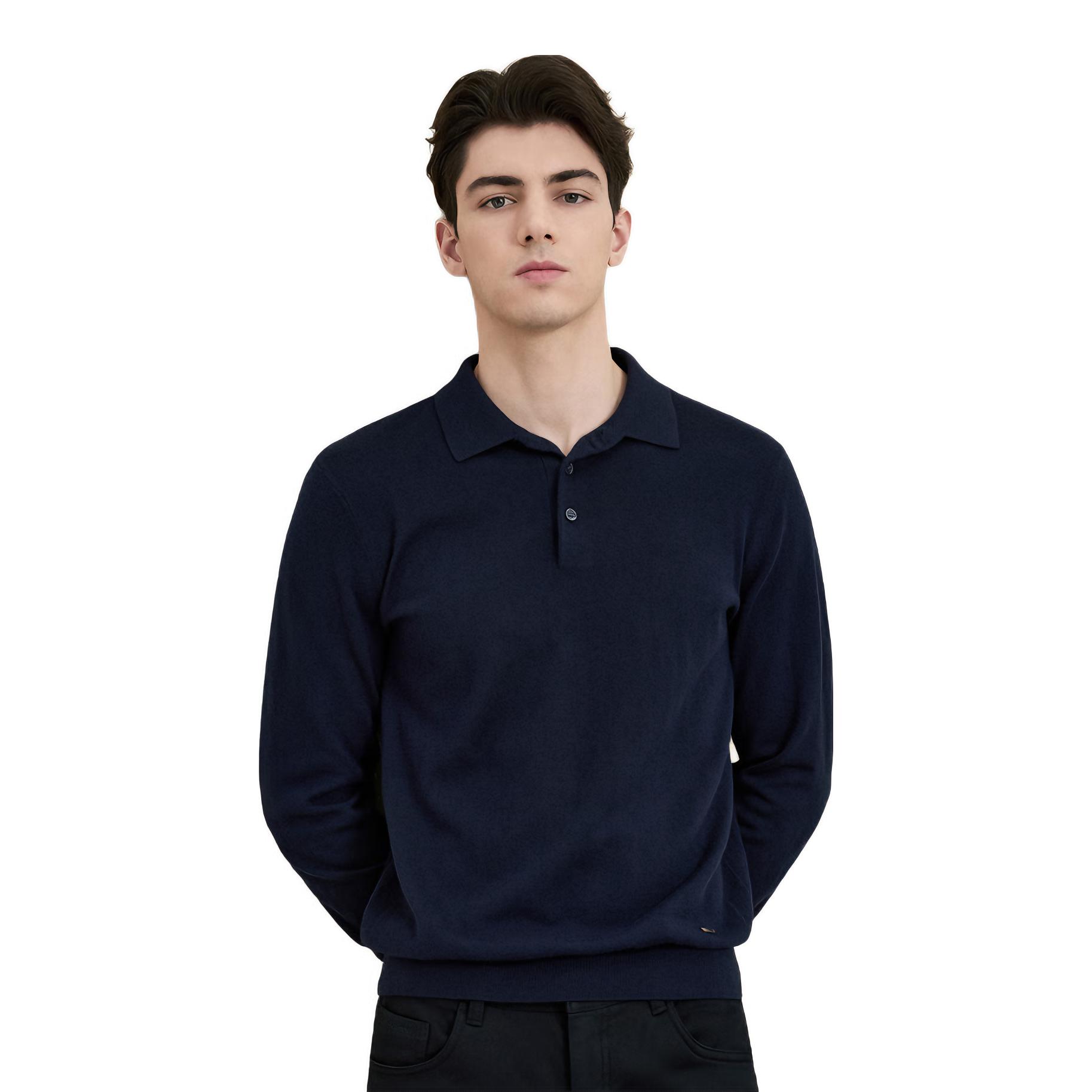 推荐商品：EMZ 澳毛丝光翻领毛衣 9D7606001 藏青