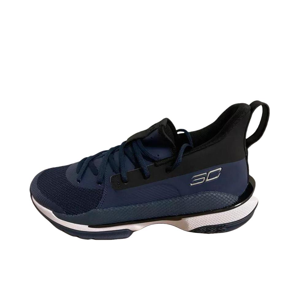 推荐商品：Under Armour/安德玛 Curry 7 实战缓冲 防滑耐磨 舒适透气 网布 圆头 合成革 篮球鞋 深蓝色/黑色/白色 