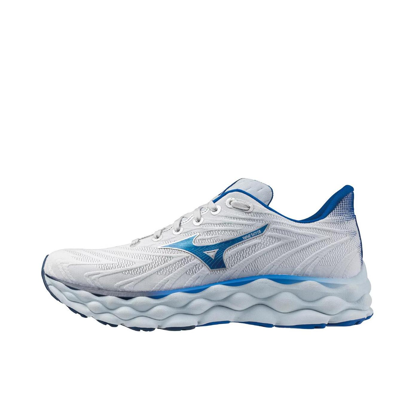 推荐商品：Mizuno/美津浓 Wave Sky 8 缓震回弹 舒适轻便 防滑耐磨 透气 百搭时尚 织物 慢跑 跑鞋 灰色