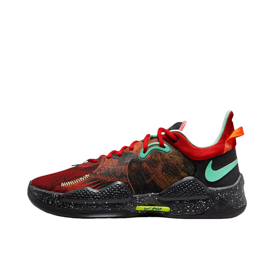 推荐商品：Nike Paul George PG 5 保罗乔治5代 透气包裹性实战训练 织物 支撑 合成革 篮球鞋 黑色/深红/黄色
