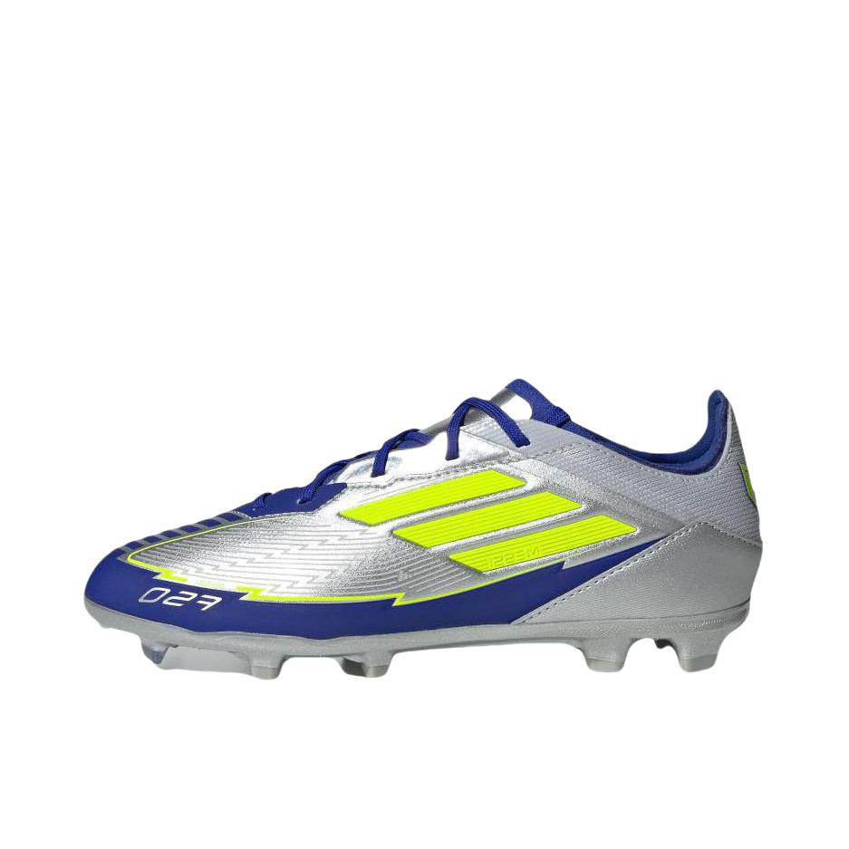 推荐商品：adidas F50 Elite FG 足球鞋 顶级胶质长钉天然硬草地耐用支撑 大童/金属银/亮黄荧光/亮蓝色