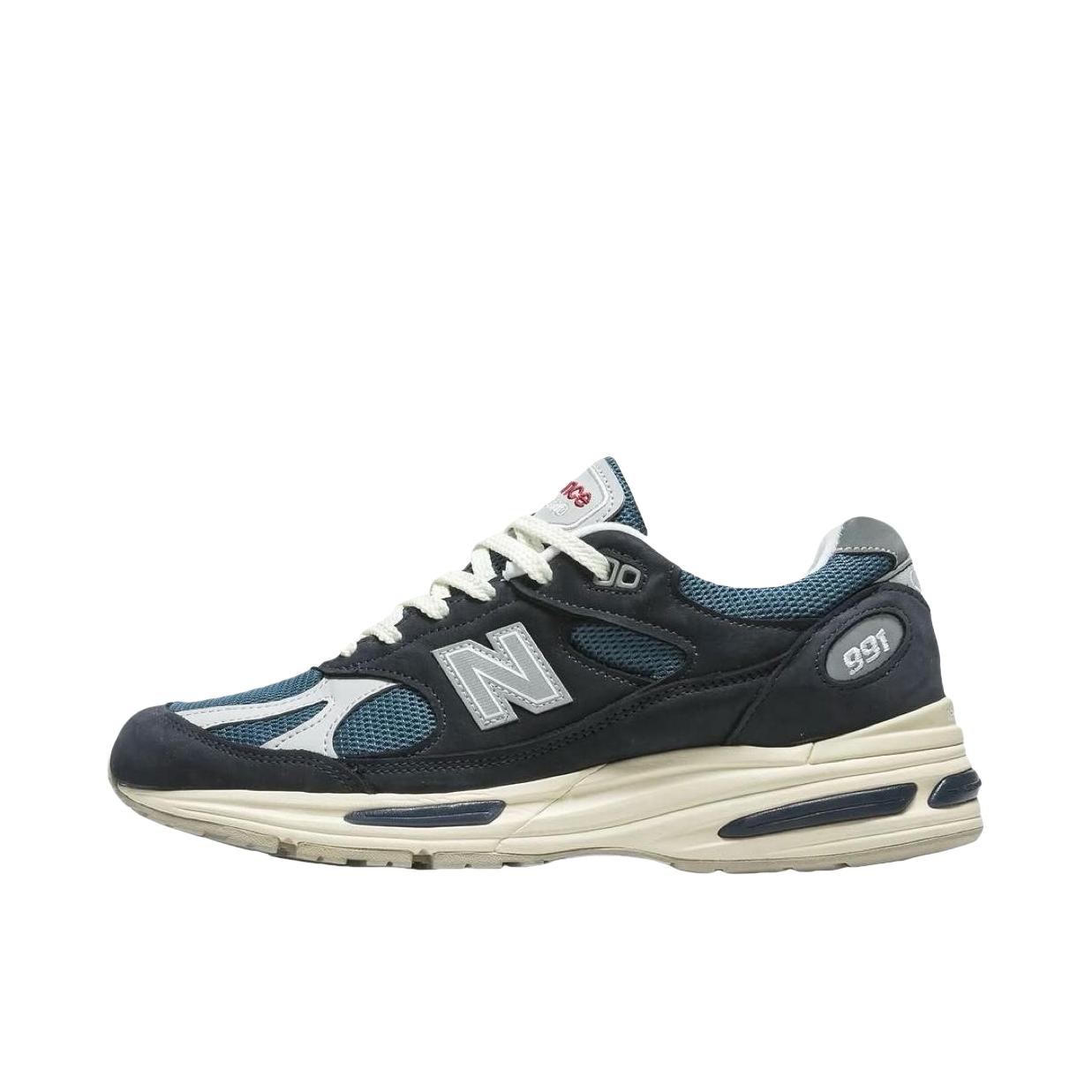 推荐商品：New Balance 991 v2 跑鞋 防滑耐磨网布透气绒面皮合成革舒适圆头复古贴合 D宽/深蓝色