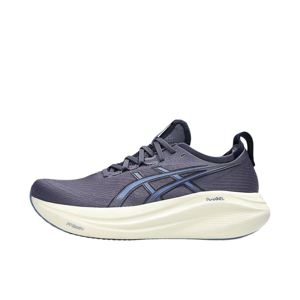 推荐商品：Asics/亚瑟士 Gel-Nimbus 27 跑鞋 防滑耐磨缓震轻量回弹舒适轻便支撑夜跑 靛蓝雾/牛仔蓝