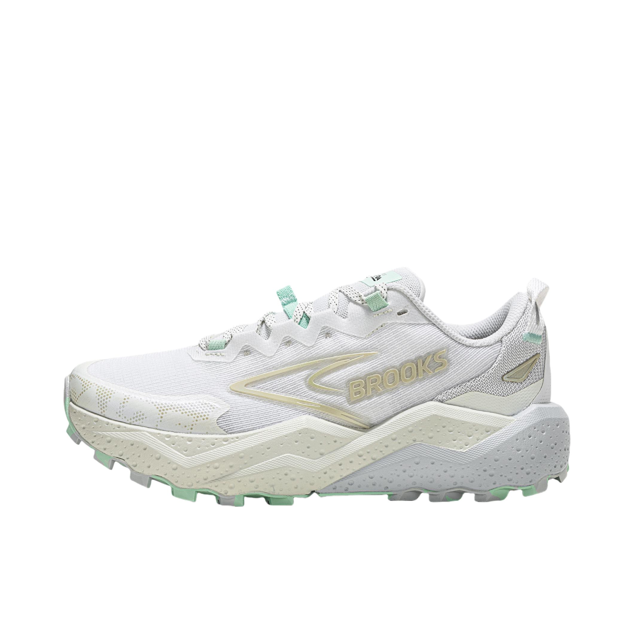 推荐商品：Brooks/布鲁克斯 Caldera 山啸 8 越野跑鞋 防滑运动徒步 女款/白珍珠/青草蓝