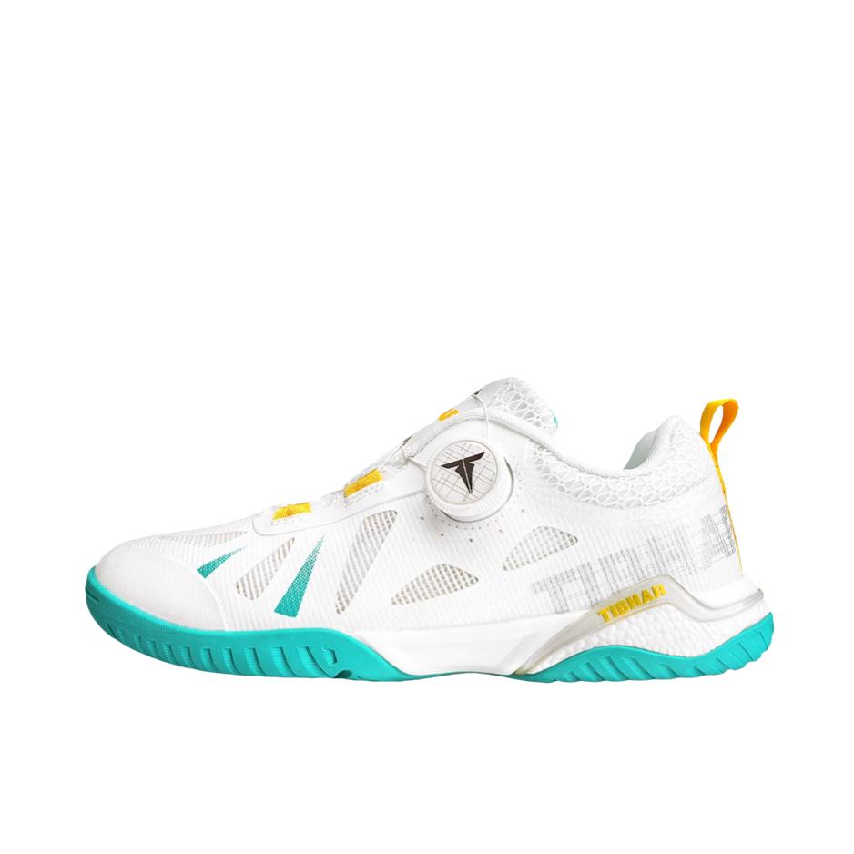 推荐商品：TIBHAR/挺拔 透气 旋钮 金属 地板 乒乓球鞋 02419 白色/月蓝色
