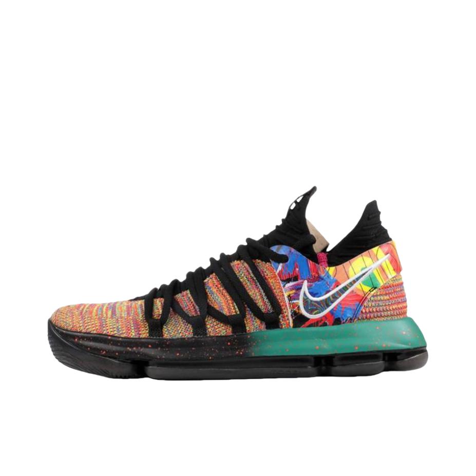 推荐商品：Nike KD 10 舒适缓震 防滑耐磨 轻便透气 实战 圆头 百搭 系带 篮球鞋 What the 花卉/黑粉拼接