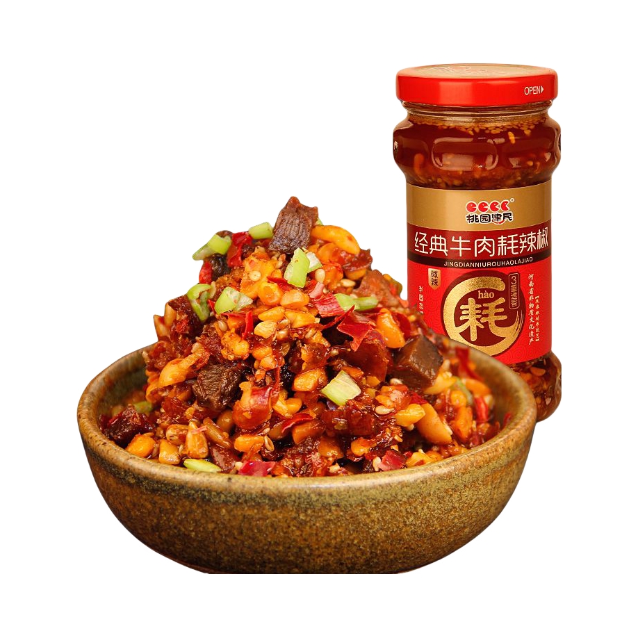 推荐商品：桃园建民 牛肉耗辣椒 205g 瓶装