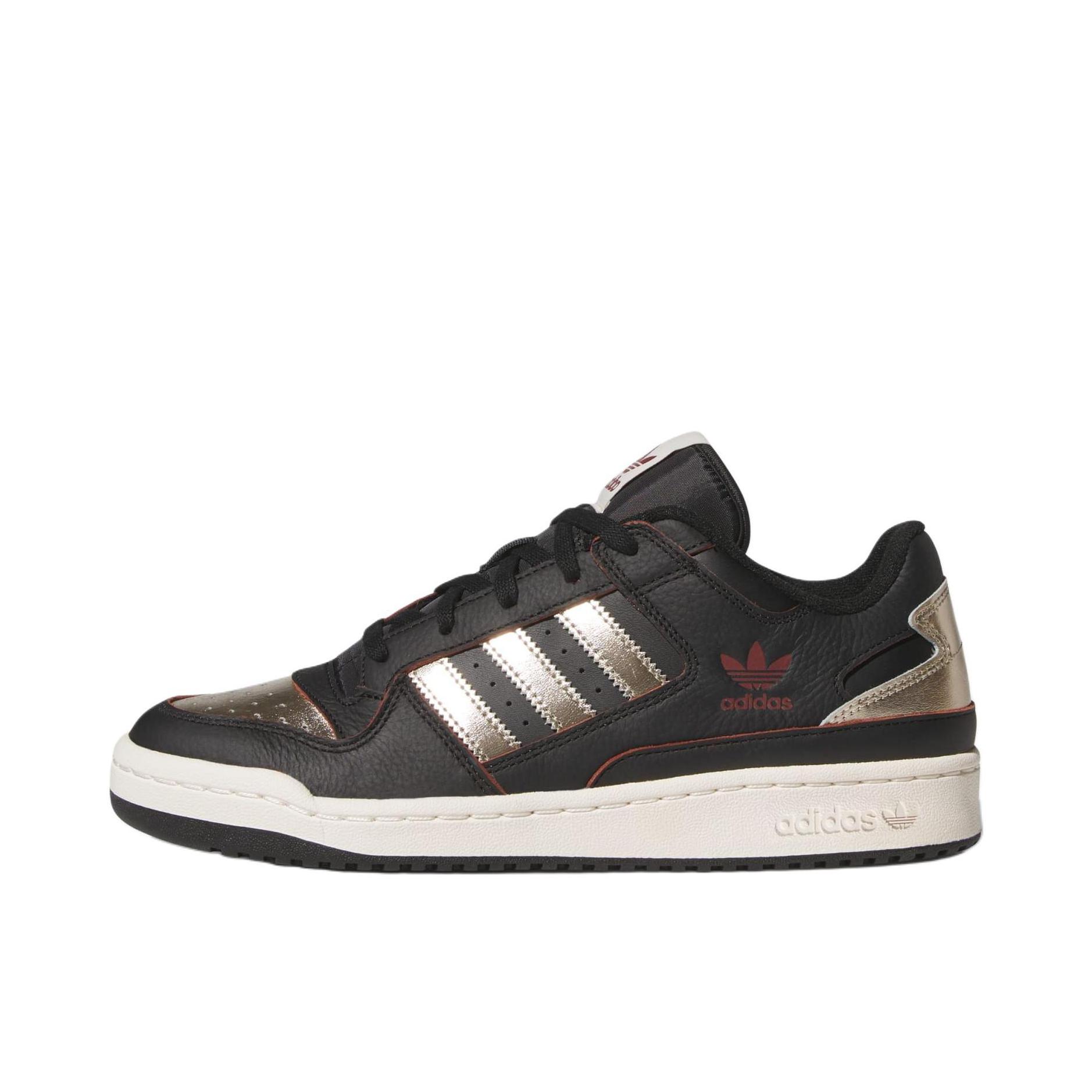 推荐商品：adidas Originals Forum 板鞋 轻便复古防滑时尚魔术贴篮球风薄底包裹性 黑色/金色/红色 