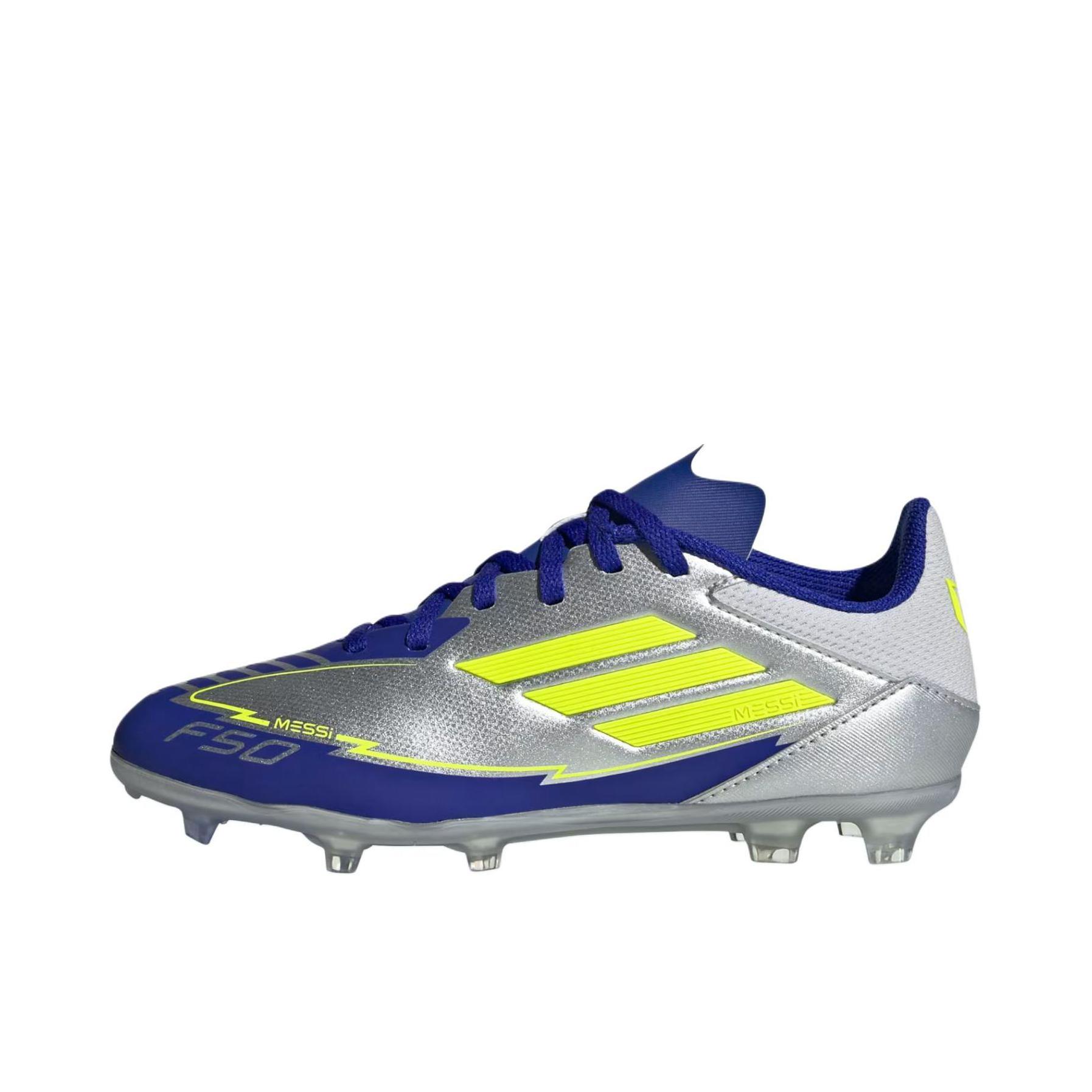 推荐商品：adidas F50 LEAGUE MG/FG 中端 胶质混钉 硬天然草场 防滑耐磨 足球鞋 大童/金属银/太阳黄/清澈蓝 