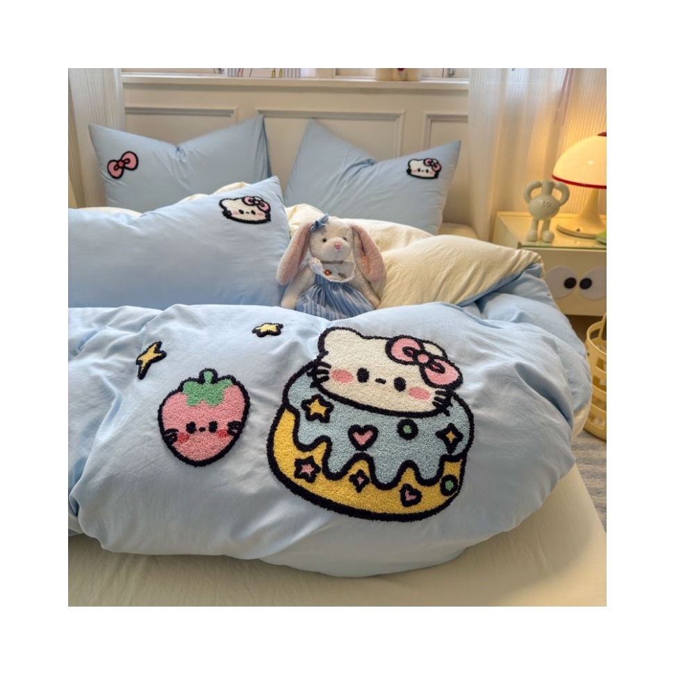 推荐商品：HIINII 蛋糕猫咪系列 毛巾绣水洗棉 四件套 学生宿舍被单枕套被套