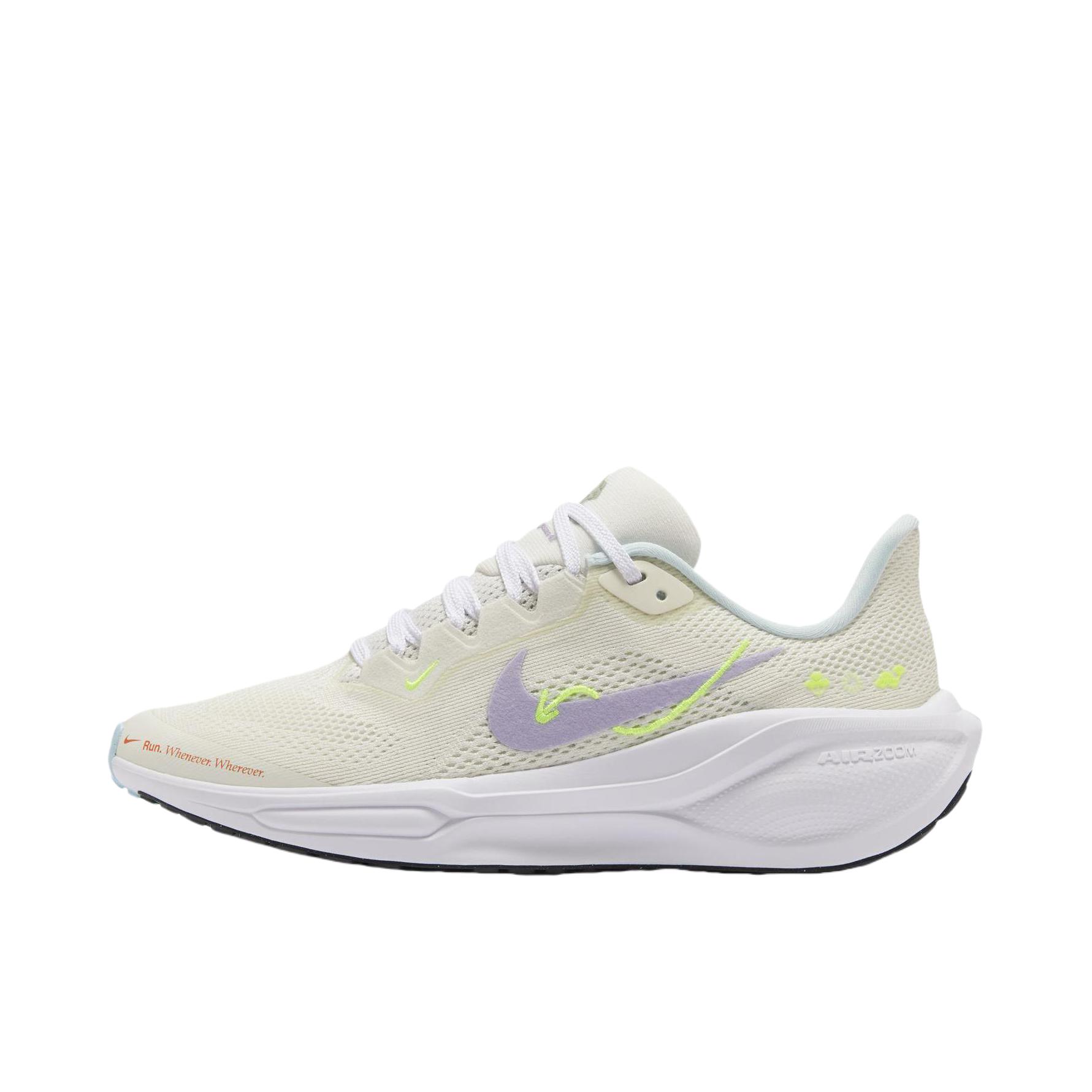 推荐商品：Nike Air Zoom Pegasus 41 飞马 跑鞋 ReactX泡绵缓震透气轻便回弹训练防滑马拉松短跑支撑贴合耐用 大童/帆白/白色/冰川蓝/绣球花紫