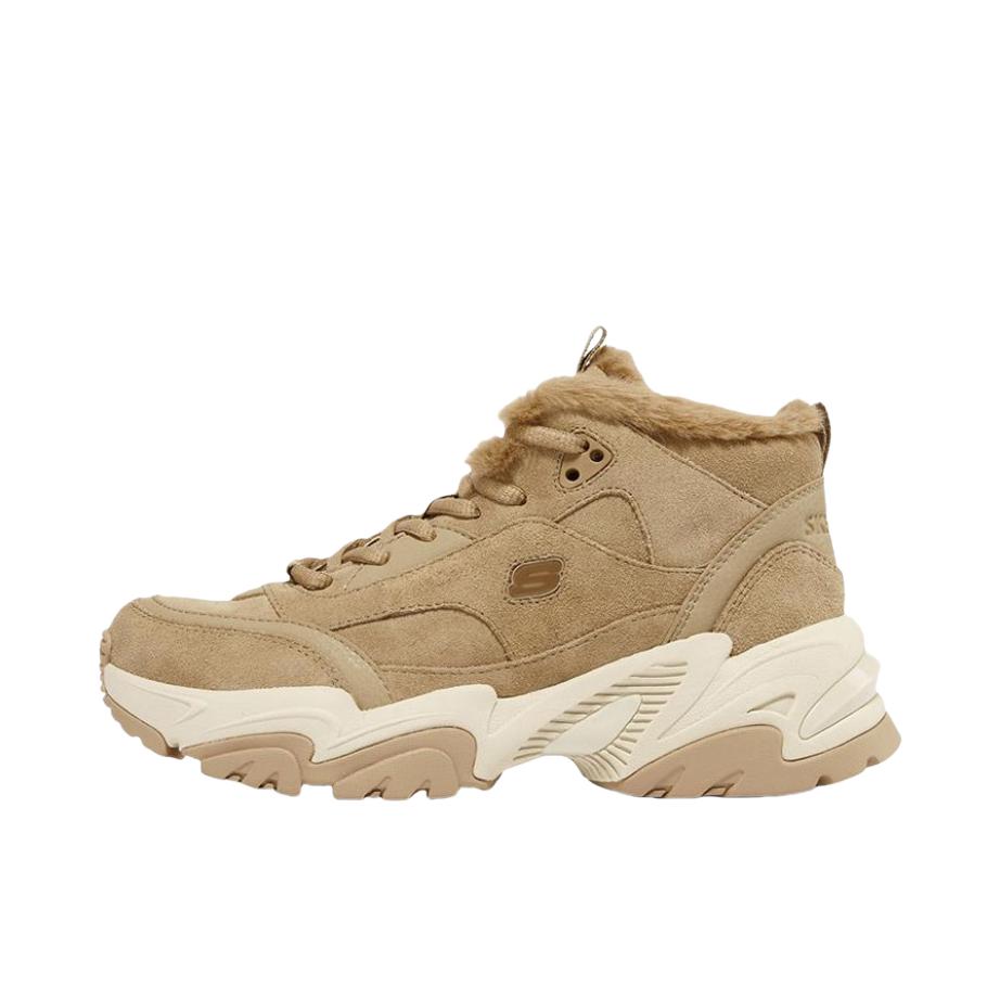 推荐商品：Skechers/斯凯奇  Stamina V2  机甲鞋二代  老爹鞋 跑步鞋 机能风绑带厚底增高缓震轻便  加绒/女款/棕色/褐色