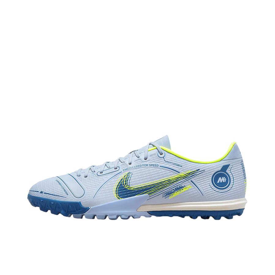 推荐商品：Nike Mercurial Vapor 14 Academy TF 中端 碎钉 人造草地 硬草地 圆头 耐磨支撑 足球鞋 大童/灰色/蓝色/绿色
