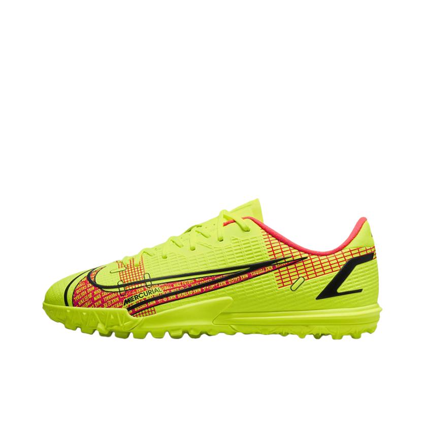 推荐商品：Nike Mercurial Vapor 14 Academy TF 中端 碎钉 人造草地 硬草地 圆头 耐磨支撑 足球鞋 大童/荧光黄/橙色