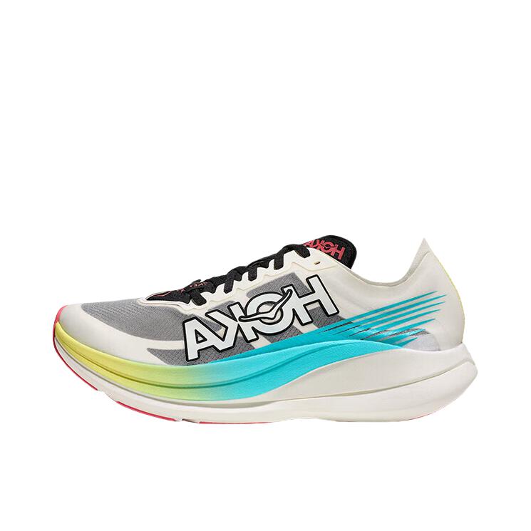 推荐商品：HOKA ONE ONE Rocket X2 缓震 回弹 耐磨 织物 跑鞋 柚子色/天蓝色