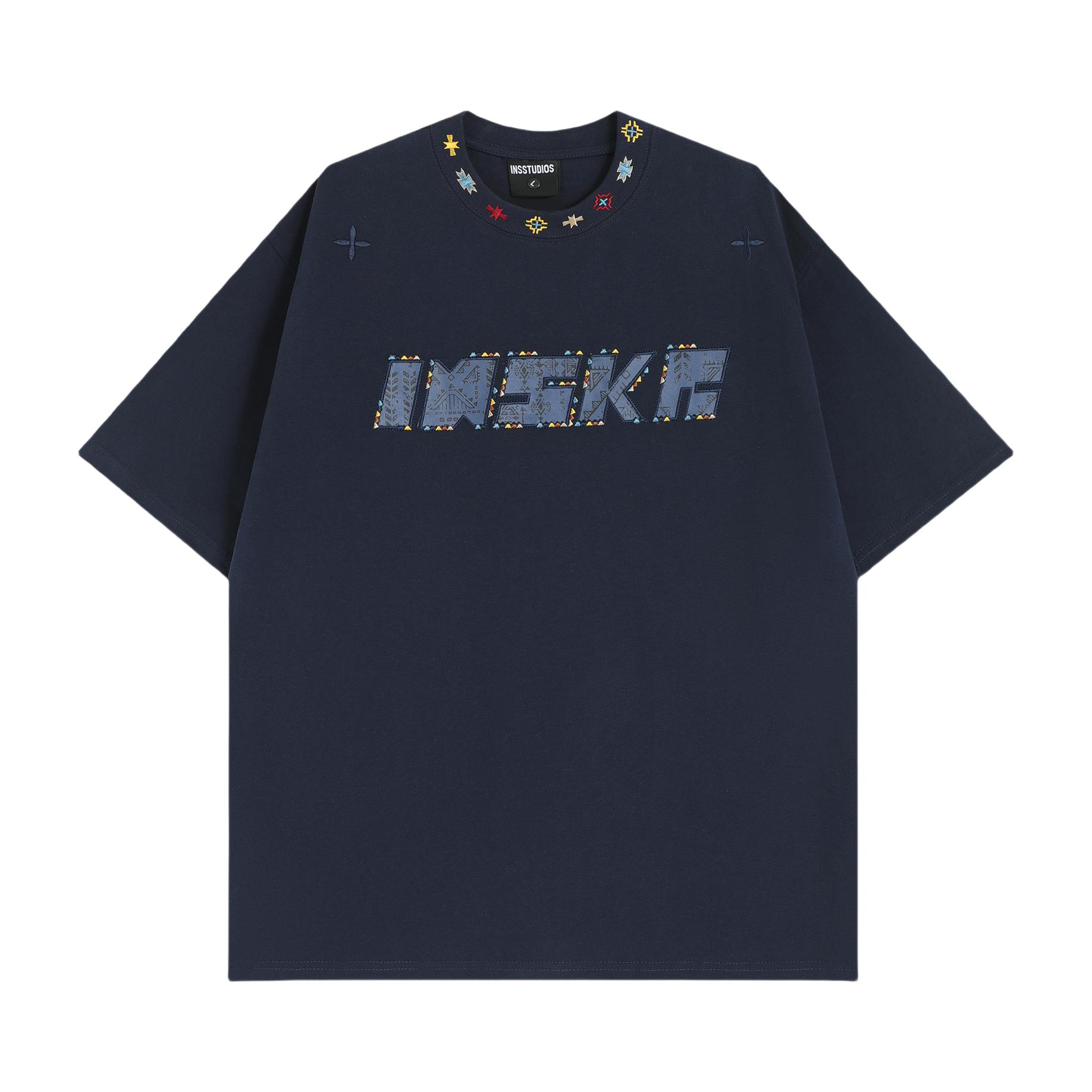 推荐商品：INSstudios 美式纯棉刺绣短袖T恤 藏青