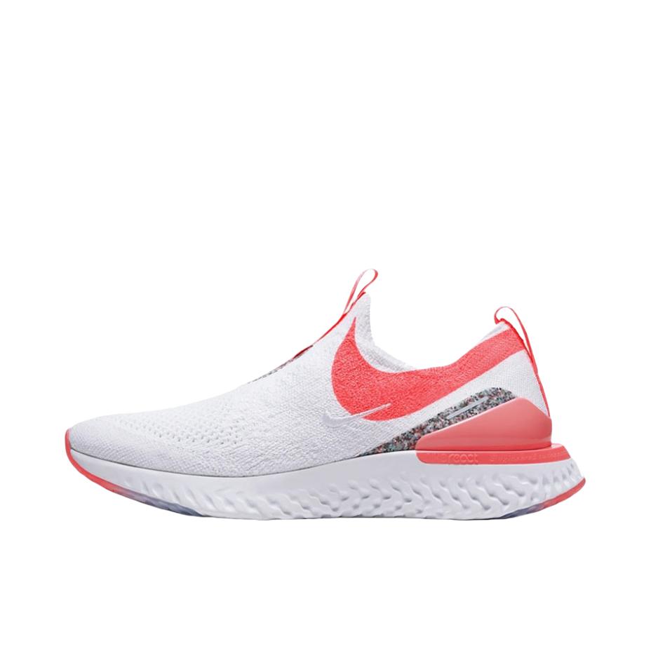 推荐商品：Nike Epic Phantom React Flyknit 跑鞋 防滑耐磨轻便透气舒适运动缓震织物编织一脚蹬泡棉 Lava Glow 白红