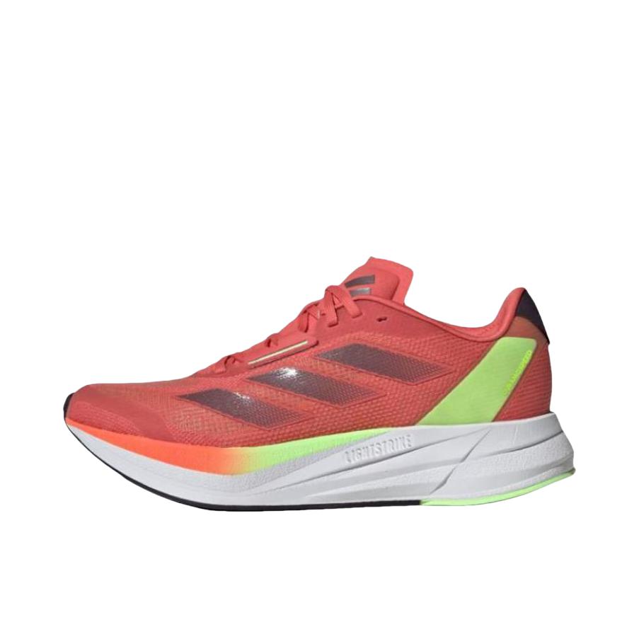 推荐商品：adidas Duramo Speed 跑鞋 减震回弹轻便防滑耐磨网面透气碳板备赛短跑稳定圆头 女款/红色/绿色 