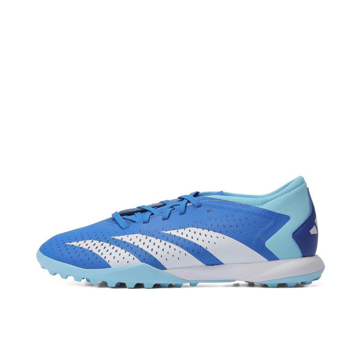 推荐商品：adidas Predator Accuracy 2023.3 TF 中端 胶质碎钉 硬草地人造草地 减震防滑耐磨 足球鞋 深蓝色/白色/浅蓝色