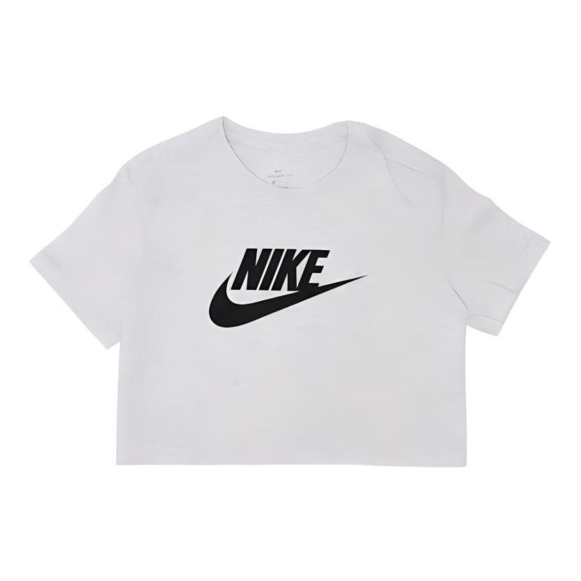 Nike Sportswear Essentials系列短款时尚罗纹Logo印花圆领落肩袖短袖T恤 女装 BV6175