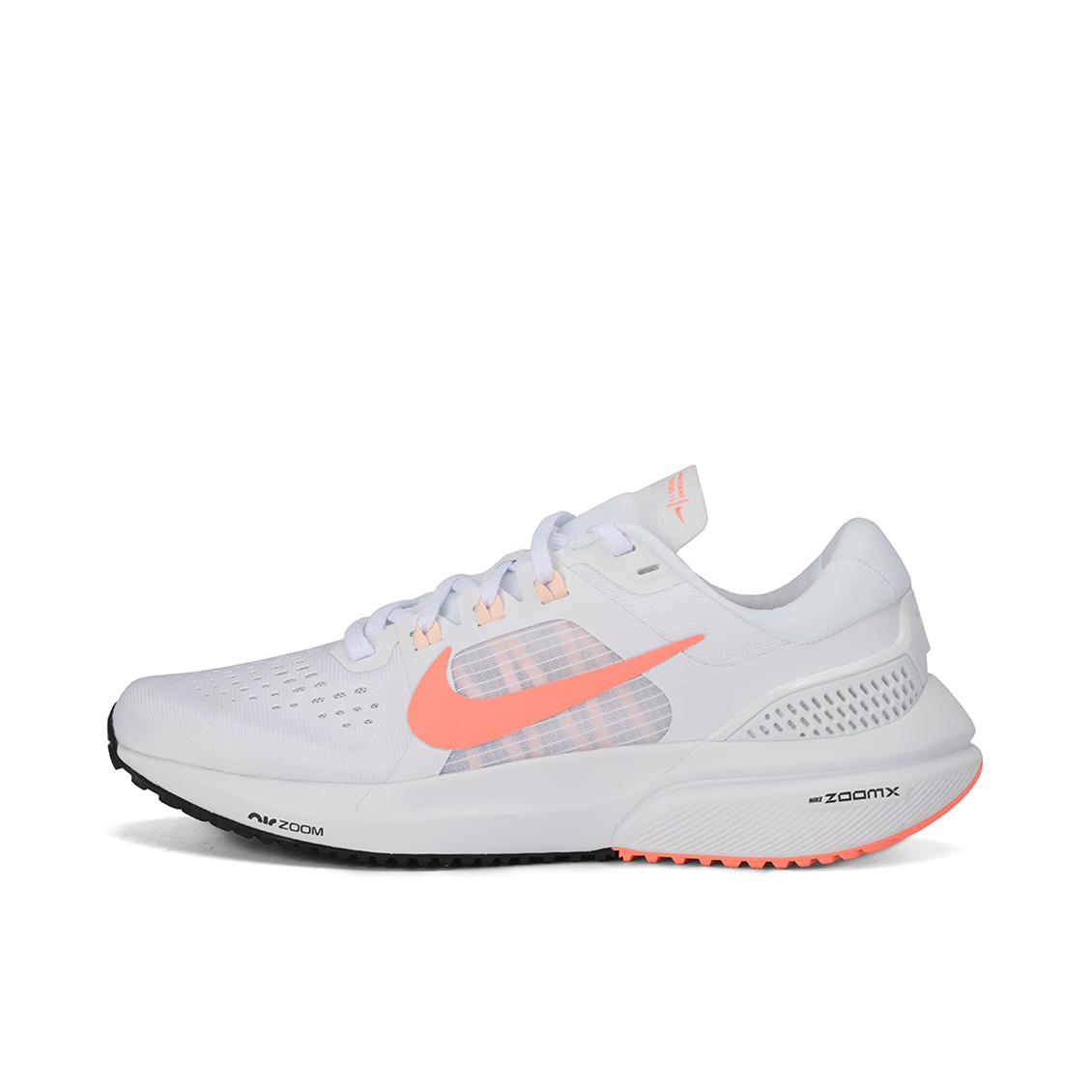 推荐商品：Nike Air Zoom Vomero 15 跑鞋 舒适耐磨气垫缓震网布透气合成革织物 白色/橙红