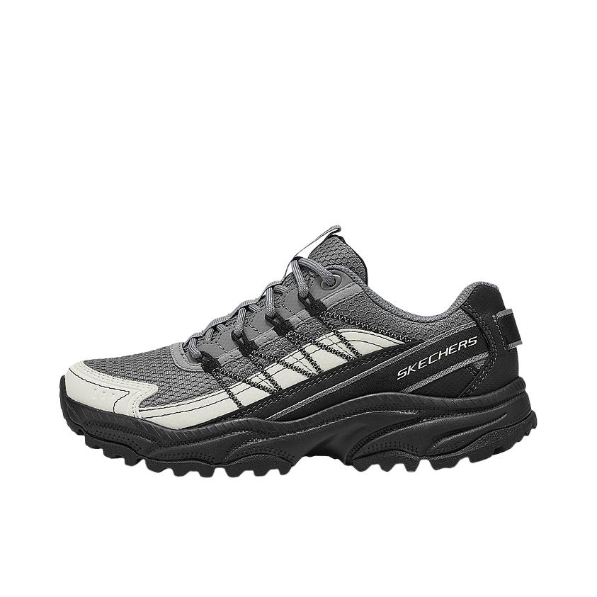 推荐商品：Skechers/斯凯奇  迈山  防泼水 情侣 回弹 轻质 系带  登山鞋 徒步鞋 户外鞋 女款/黑色/灰色