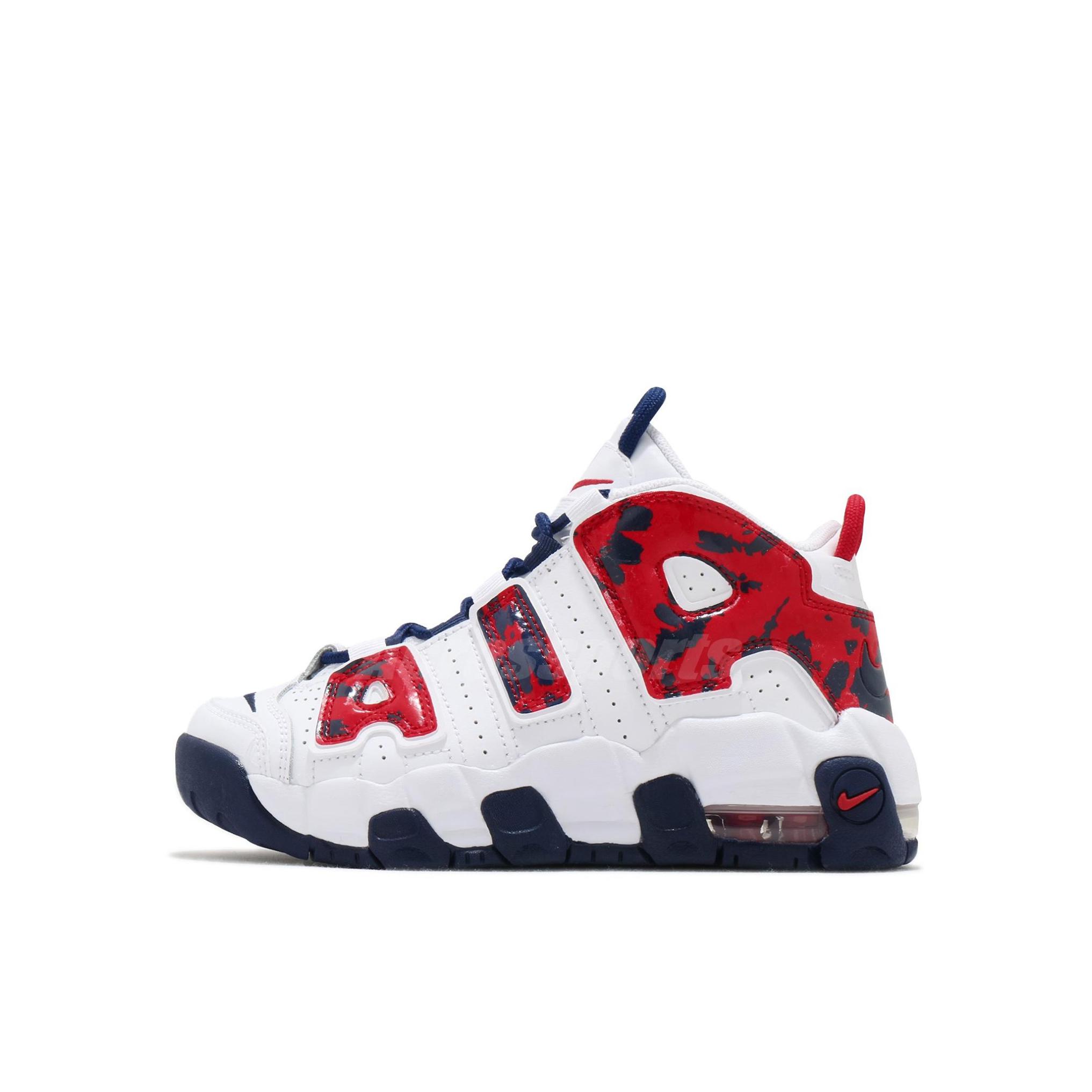 推荐商品：Nike  Air More Uptempo  缓震支撑 轻便透气 抓地  运动鞋 儿童 小童/白色/藏青/红色