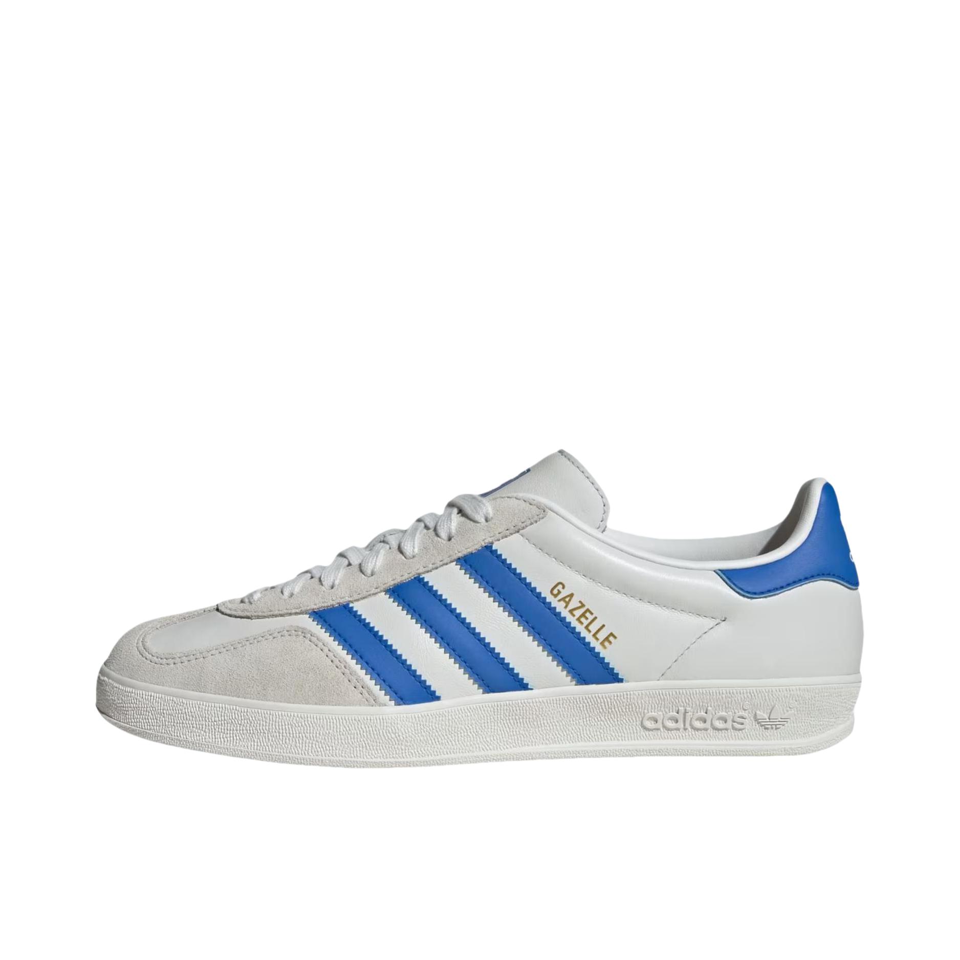 推荐商品：adidas Originals Gazelle Indoor T头鞋 德训鞋 板鞋 舒适缓震防滑耐磨绒面革复古 白色/蓝色 