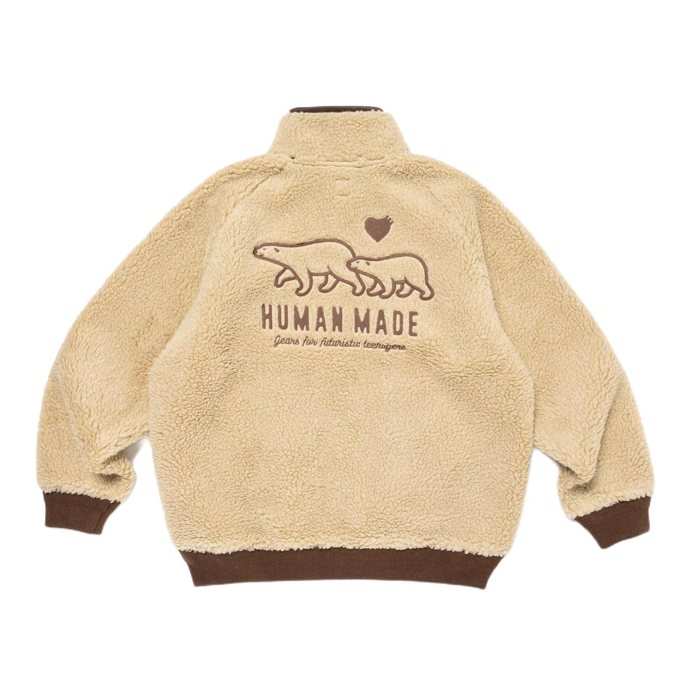Human Made 合身刺绣Logo拉链绒感夹克 男女同款 HM26JK035 米