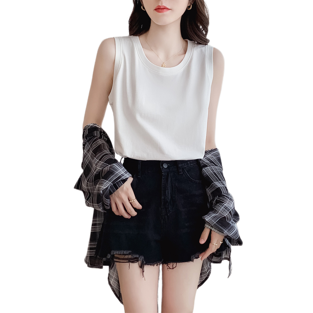 推荐商品：MIZIQI 都市无袖套头微弹针织背心 女装 0000VH43124 白