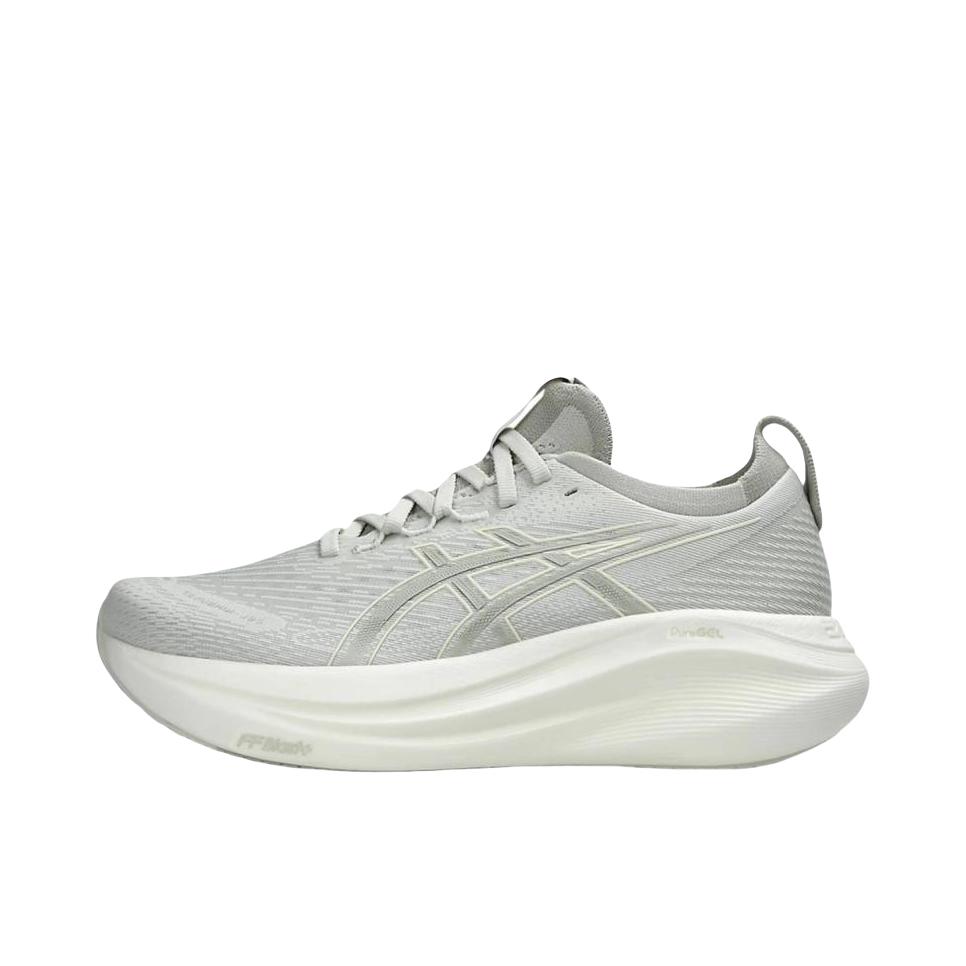 推荐商品：Asics/亚瑟士 Gel-Nimbus 27 跑鞋 防滑耐磨缓震轻量回弹舒适轻便支撑夜跑 女款/灰色/白色