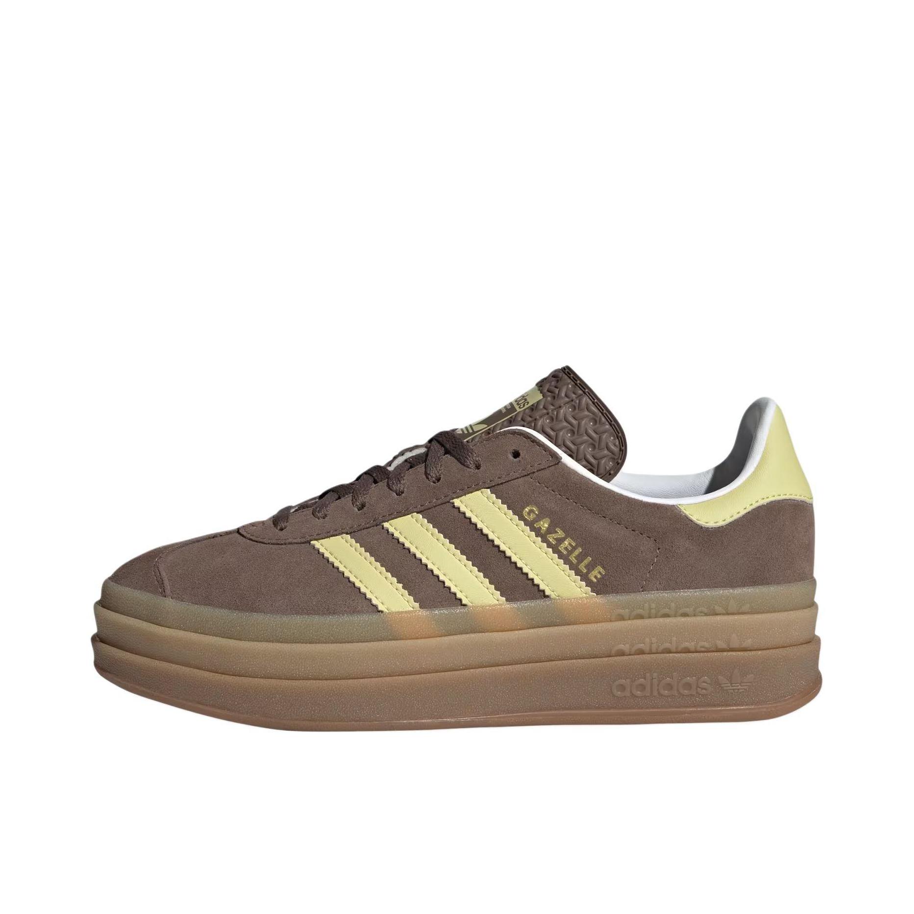 推荐商品：adidas Originals Gazelle Bold T头鞋 德训鞋 运动休闲鞋 经典厚底防滑耐磨贴合 棕色/黄色