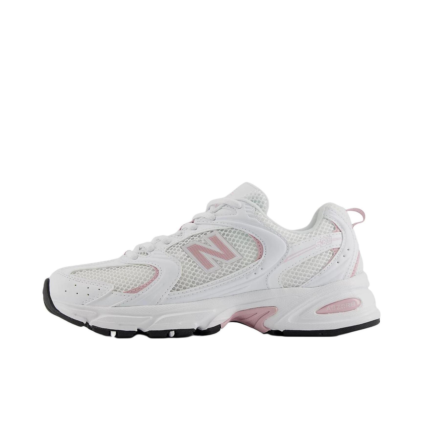 推荐商品：New Balance MR530 跑鞋 圆头经典拼接复古缓震防滑耐磨网面透气支撑 D宽/白色/浅粉色