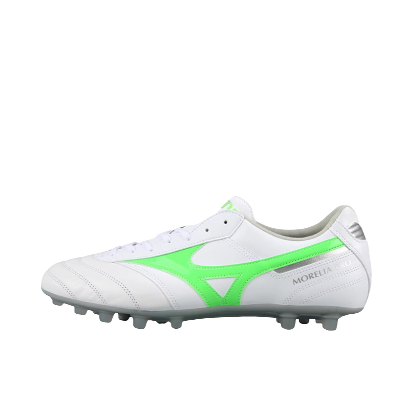 推荐商品：Mizuno/美津浓  Morelia 2 PRO AG  人工草坪 防滑耐磨 轻便透气 短钉 袋鼠皮 胶质  足球鞋 白色/绿色