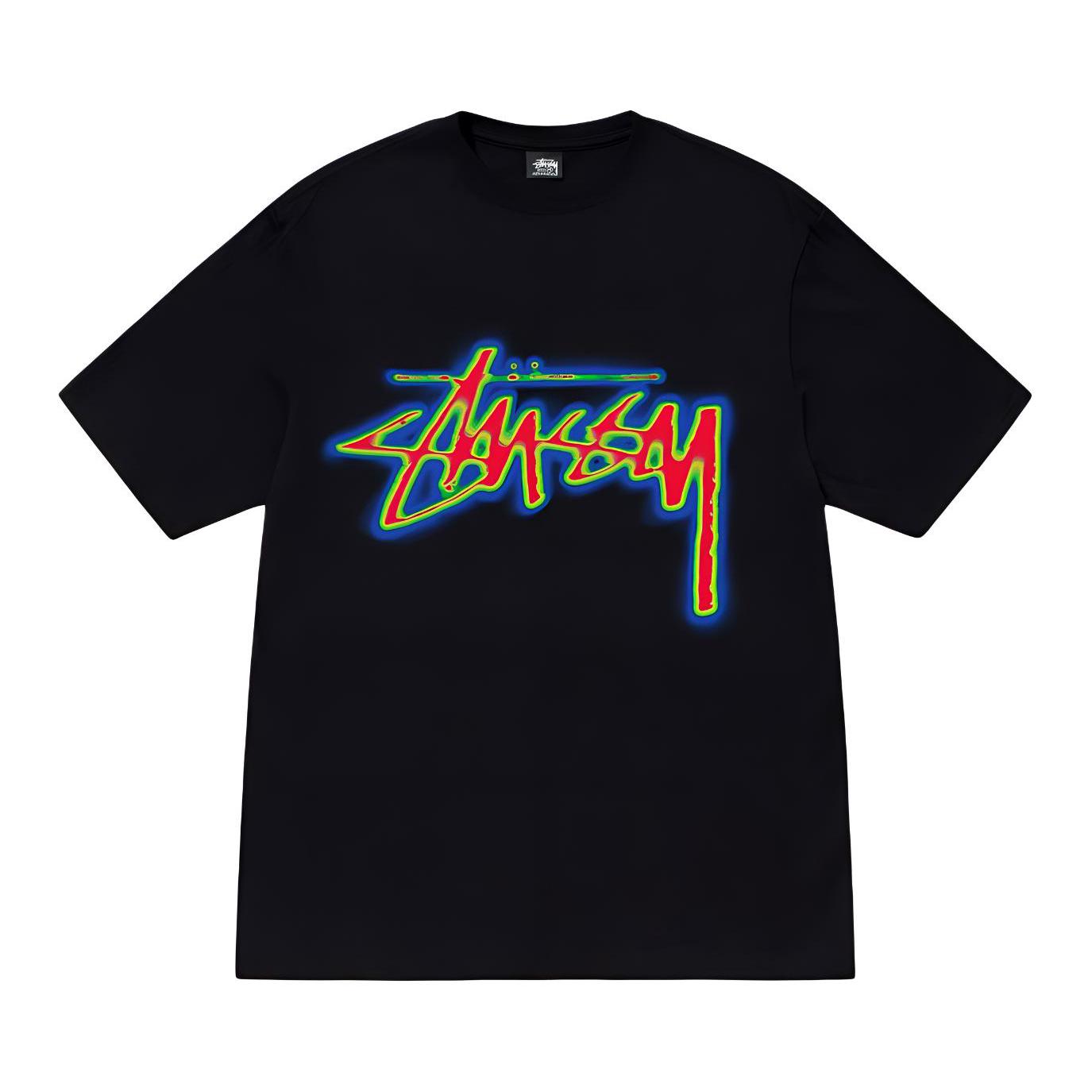 Stussy THERMAL STOCK TEE 夏季系列字母彩印罗纹领口热成像棉质圆领短袖T恤 1905023 黑