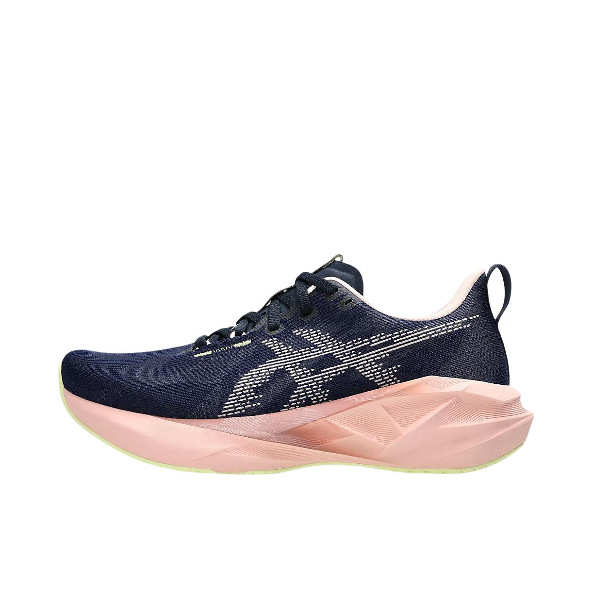 推荐商品：Asics/亚瑟士 Novablast 5 跑鞋 圆头舒适百搭防滑耐磨缓震橡胶贴合短跑轻量回弹支撑 蓝色/粉色