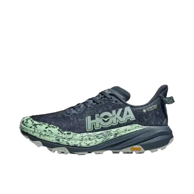 推荐商品：HOKA ONE ONE  Speedgoat 6  飞速羚羊  防滑耐磨 舒适回弹 织物 合成革 轻便 防水  低帮 跑鞋 女款/灰色/绿色