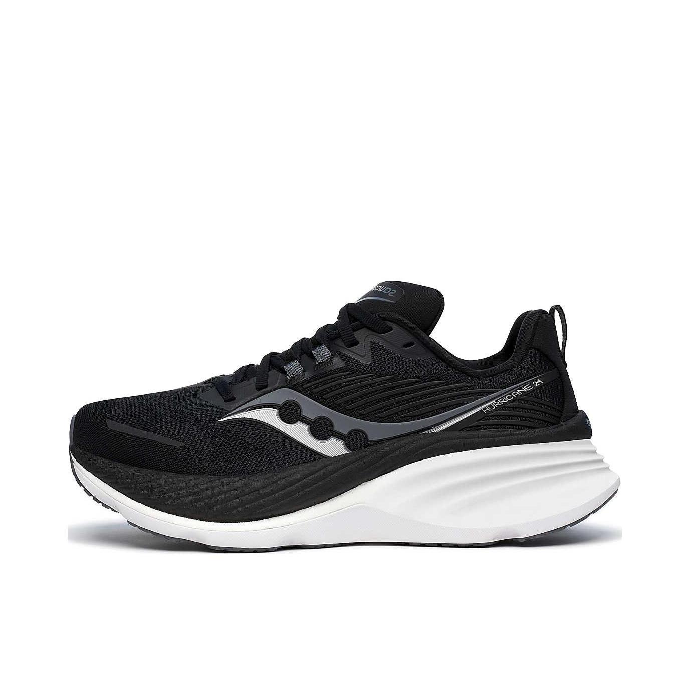 推荐商品：Saucony/索康尼 Hurricane 24 飓风 舒适缓震 支撑透气 防滑耐磨 时尚百搭 简约 稳定支撑 长跑 跑鞋 碳黑色