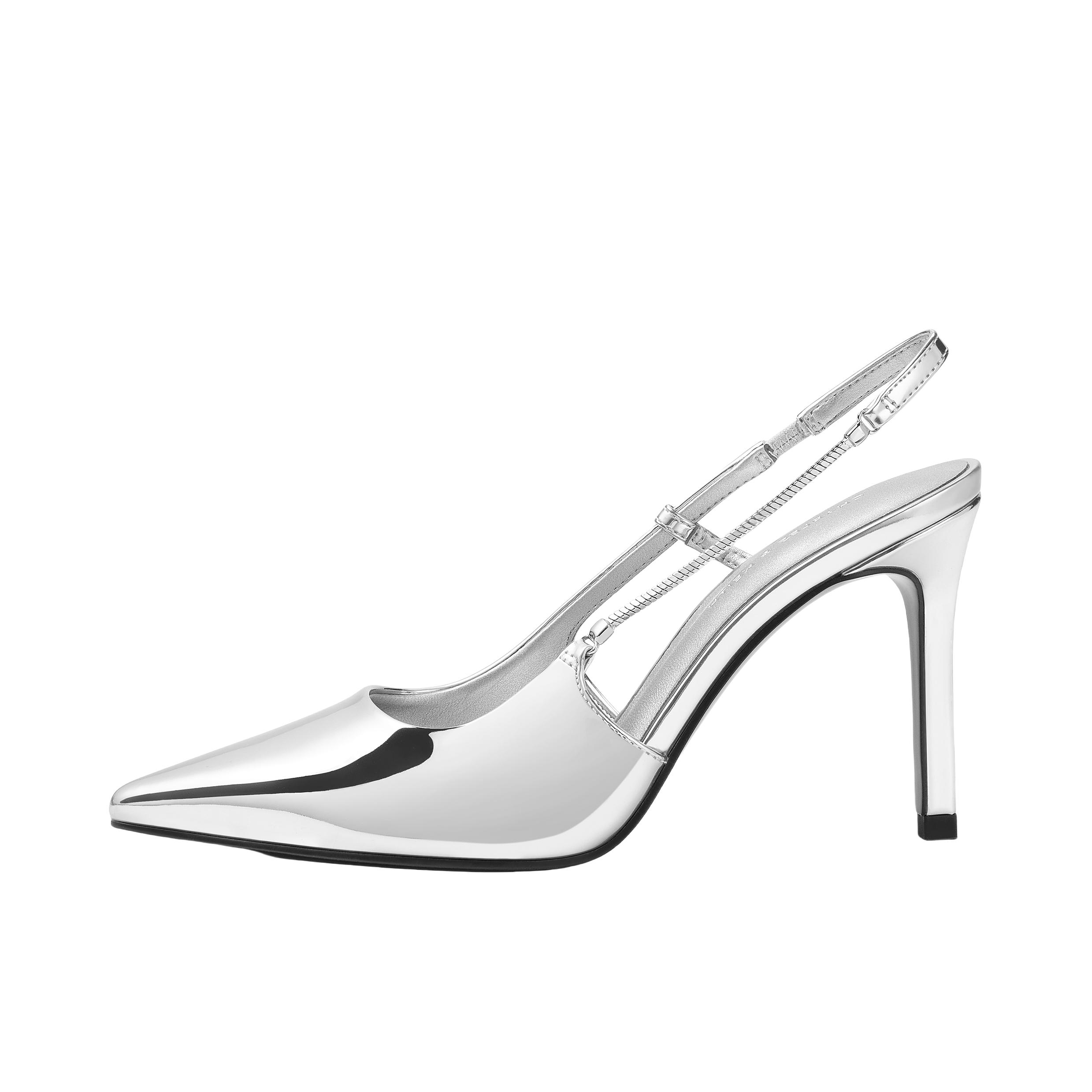 推荐商品：CHARLES&KEITH 细跟尖头 气质 通勤 链条 高跟鞋 CK1-60280467 银色