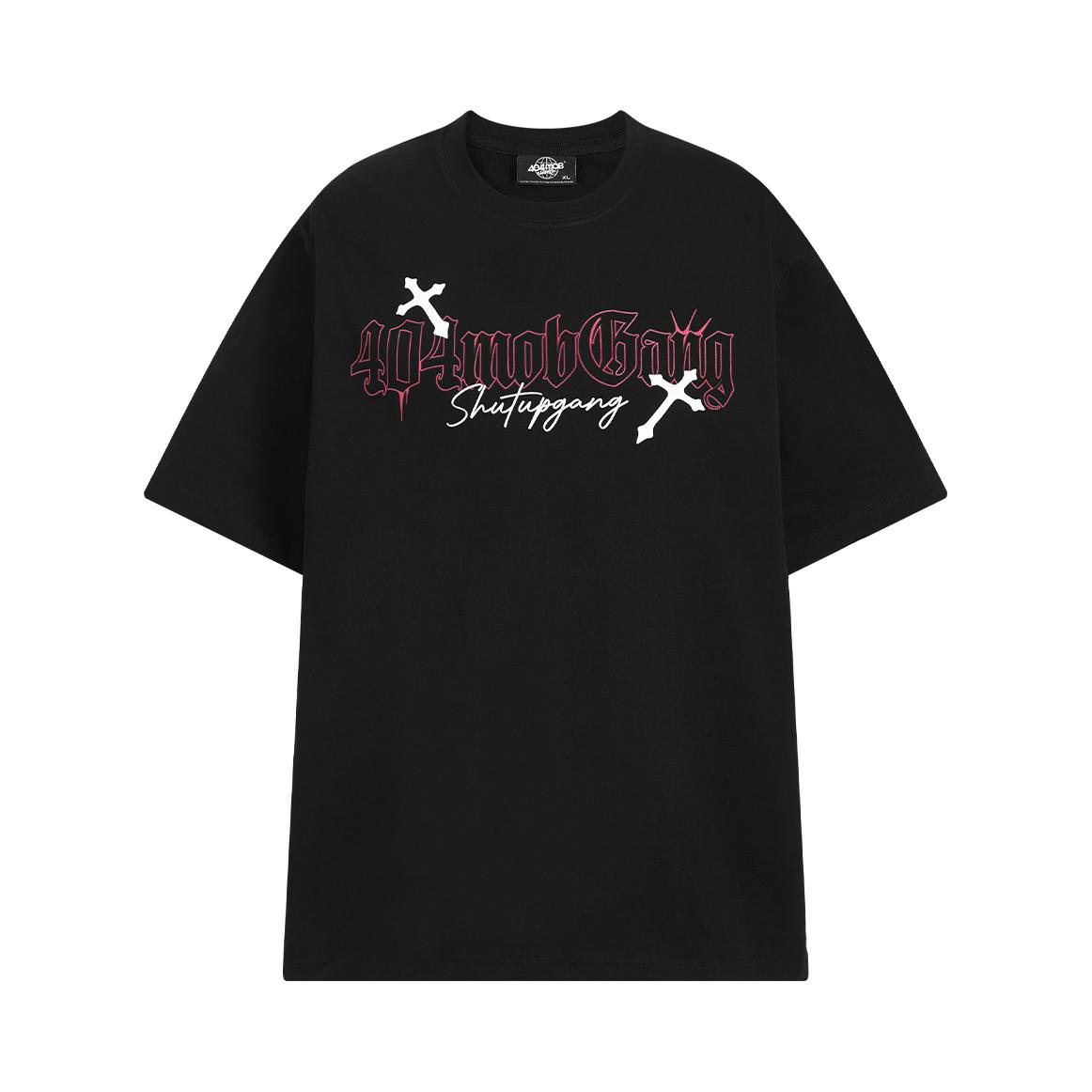 推荐商品：404MOB 美式复古落肩袖十字架印花短袖T恤 TTDX0002MH 黑