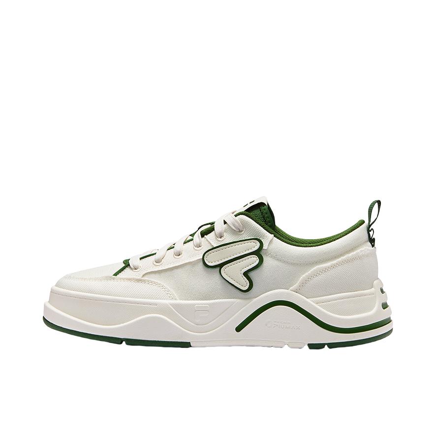 推荐商品：FILA/斐乐 50-50 DX 板鞋 百搭防滑低帮圆头薄底 奶白色/深森林绿