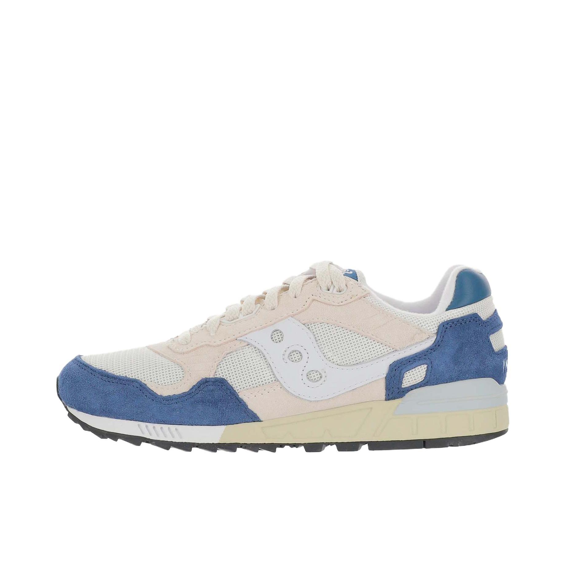 推荐商品：Saucony/索康尼 Shadow 5000 防滑耐磨 经典复古 减震回弹 舒适透气 轻便 运动 防水 低帮 跑鞋 白色/蓝色